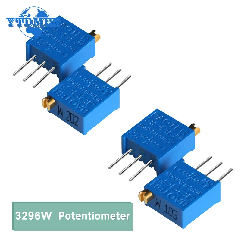 20pcs Potentiometer 3296W Multi-turn Precision Adjustable Resistance 100R 500R 1K 2K 5K 10K 20K 50K 100K Trimmer Potentiometers