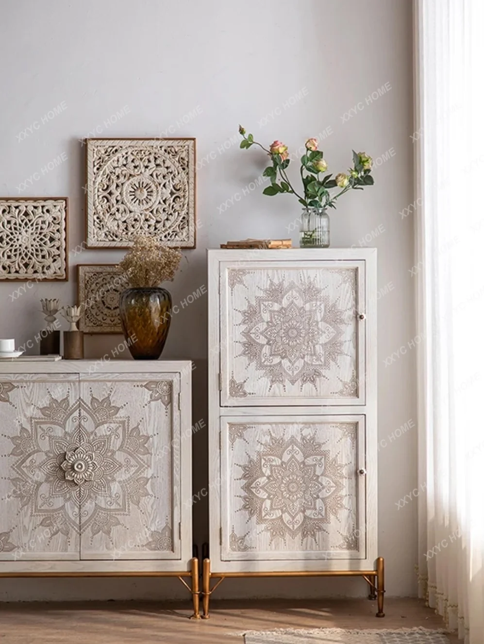 NN decoración hogar Design Kitchen Furniture White Modern  Storage Buffet Solid Wood Sideboard