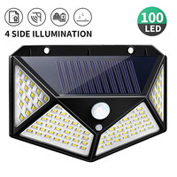 100 LED Wall Lights Outdoor Solar Lamp 4 Sides Illuminated PIR Motion Sensor Sunlight Powered Street Light Garden Patio Decor