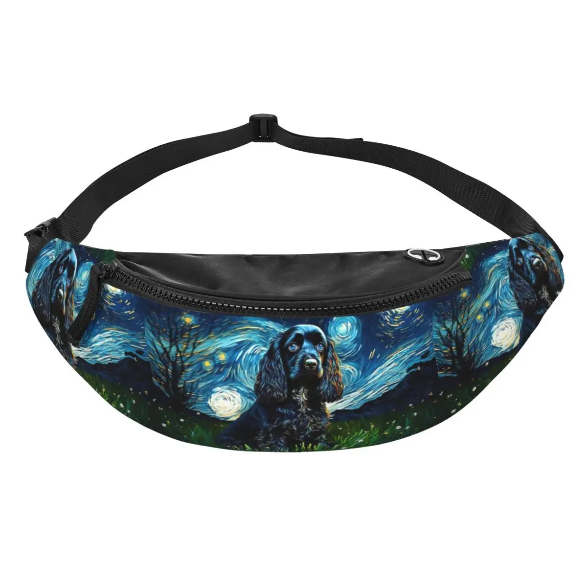 

A Cocker Spaniel Puppy Starry Night Fanny Pack Men Women Crossbody Adjustable Waist Bag Travel Running Phone Pouch