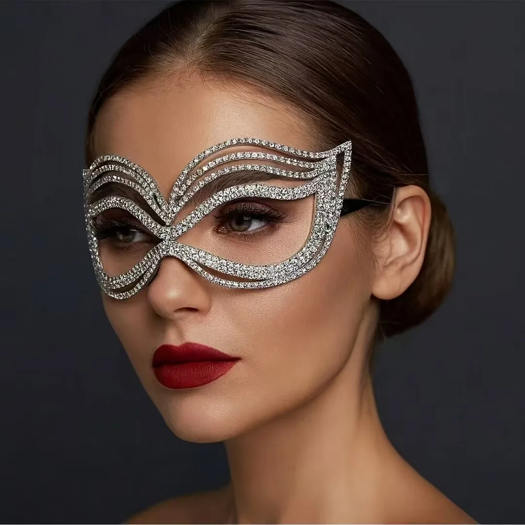 European and American exaggerated rhinestone face mask and accessories, women's mask makeup, dance party temperament, high-end s
