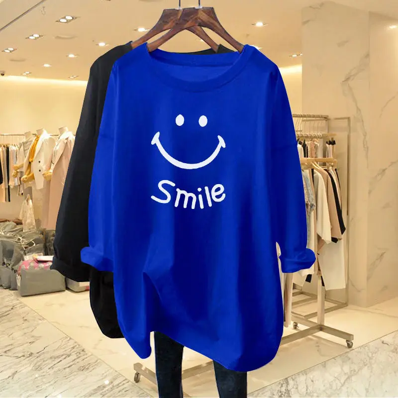 Women Clothing European Style Oversized Pure Cotton T-shirts Autumn Casual Loose Chic Printing Top Tee Lady All-match Pullovers