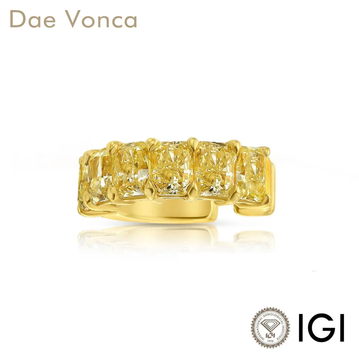 9K/14K/18K Yellow Gold Stackable Single Ear Cuff With Multi Radiant Cut Lab Grown Fancy Yellow Diamonds IGI Certificate