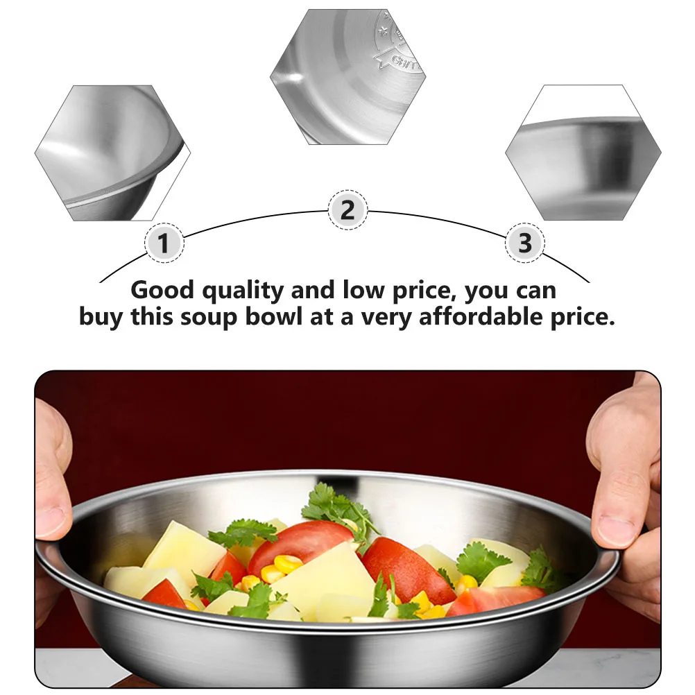 

Stainless Steel Soup Bowl 304 Grade Kitchen Gadget Reusable Roaster Pan Easy Cleaning Stacking Storage Household
