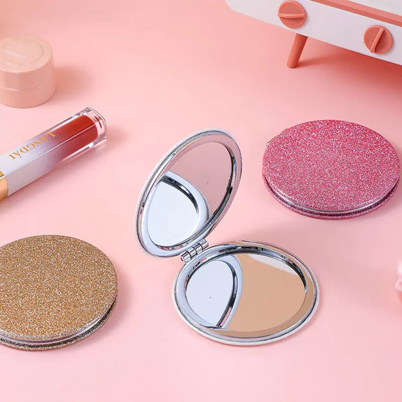 Round Travel Mirror Double Sided Mini Vanity Mirror Folding Makeup Mirror Stylish For Purse Dormitory Cosmetic Use