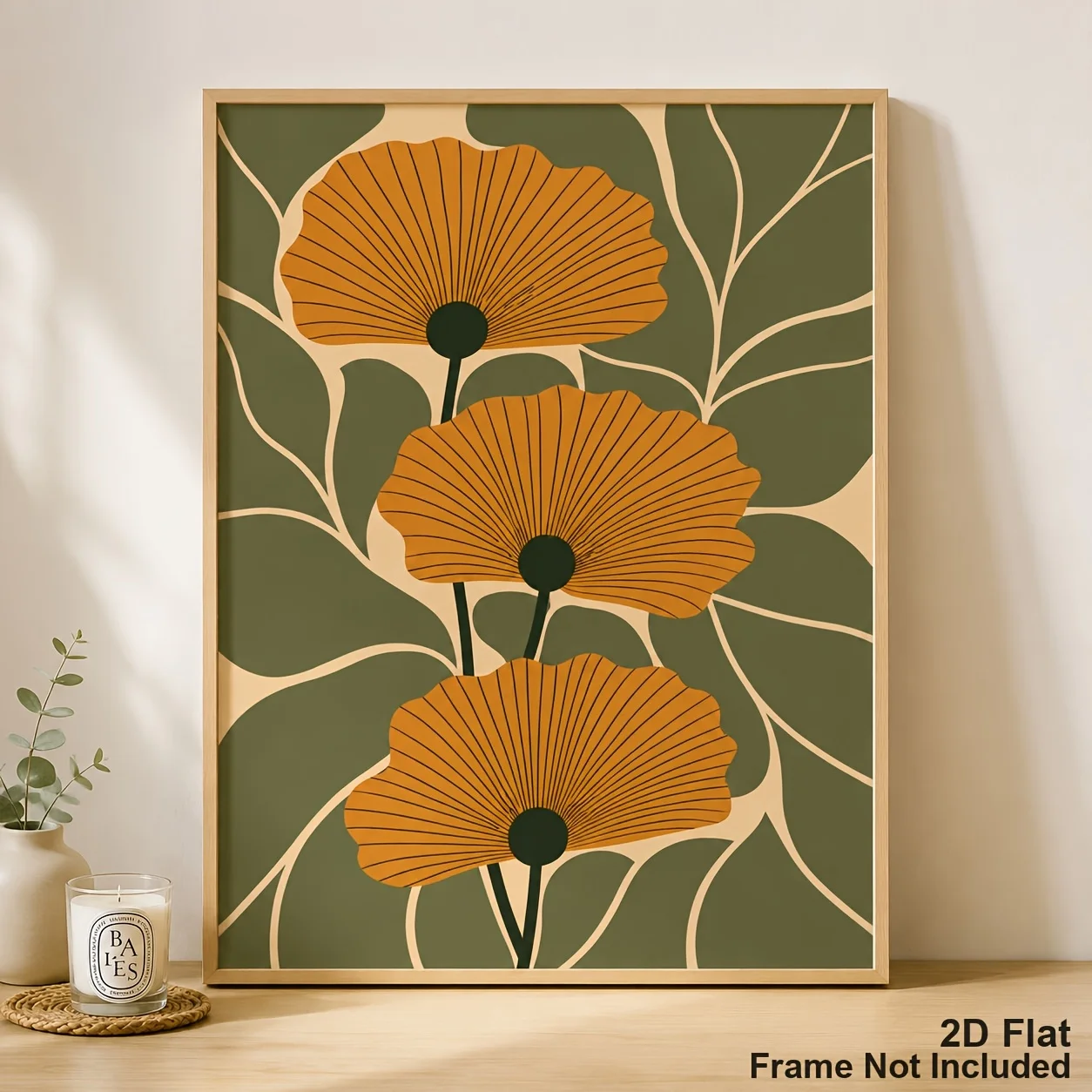 (No frame)2D Flat/Posters And Prints/2D Flat Unframed Canvas Wall Art Print/Abstract Ginkgo Leaf Canvas Poster/Olive Green Or