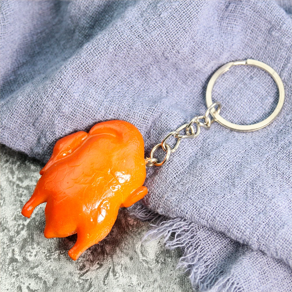Cute Roast Chicken Miniature Keychain 3D Realistic Food Pendant Charm Key Ring Bag Decoration Novelty Gift Keychain Accessory