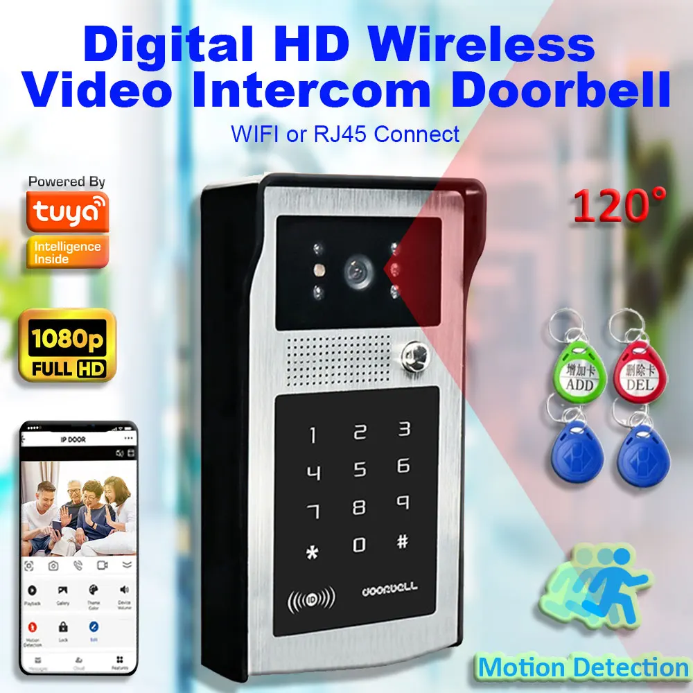 Tuya Smart Wireless Ring Doorbell With Camera 1080P WiFi Intercom Video Doorbell With RFID Code Keypad Access Phone APP Unlock