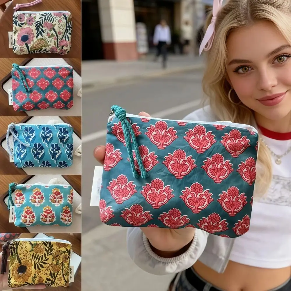 Fashion Vintage Sanitary Napkin Bag Mini Indian Style Bohemian Coin Purse Cotton Zipper Travel Bag Cosmetic,earphone Etc Storage