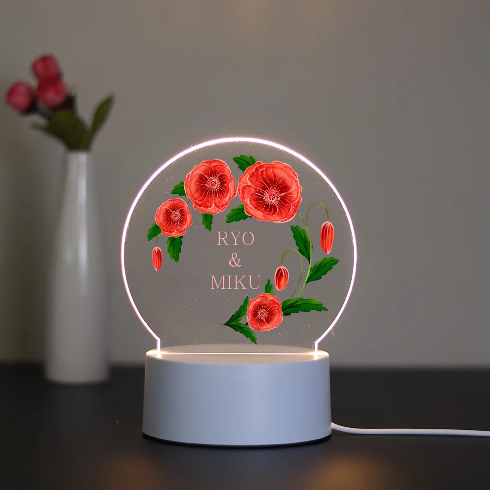 Personalized Custom Flower Hot  Night Light 3D Illusion Lamp For Bedroom Decor Birthday Gift Led Night Light