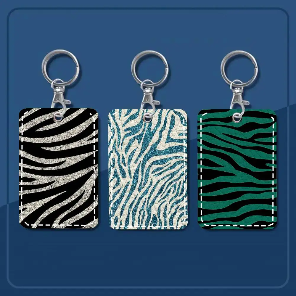 Zebra Pattern Card Case Keychain Access Card Bag Key Tag Ring Leather Card Holder Key Ring Access