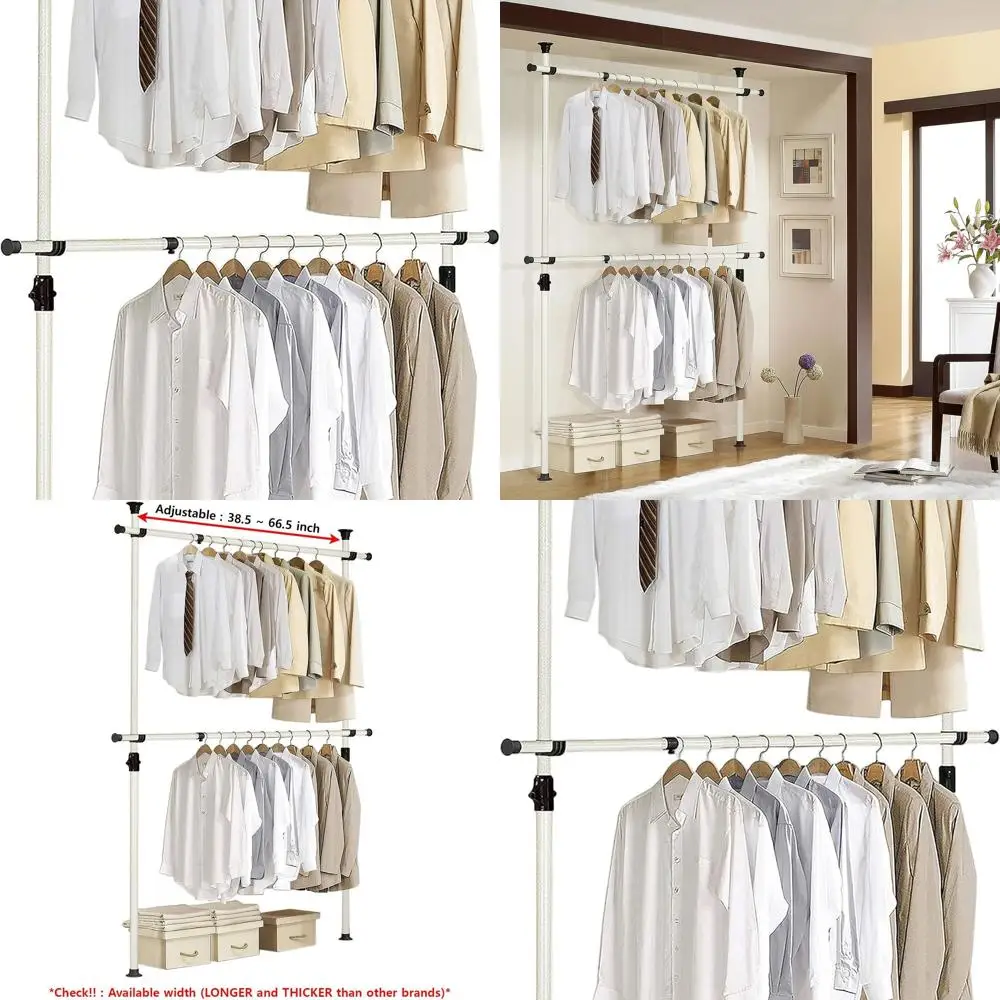 

Регулируемая сверхмощная вешалка для одежды с сборкой в одно касание, вместимость 352 фунта, отдельно стоящая вешалка для шкафа цвета слоновой кости