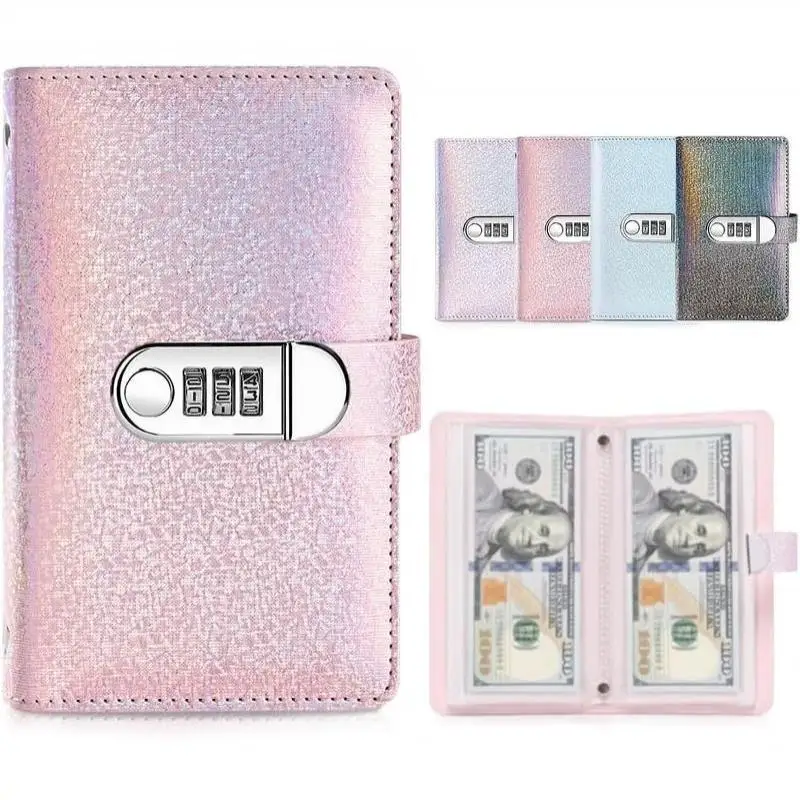 Light-up Combination-lock Savings Notebook; Holds 100 Bills; Suitable For Saving Money; Made Of PU Material.