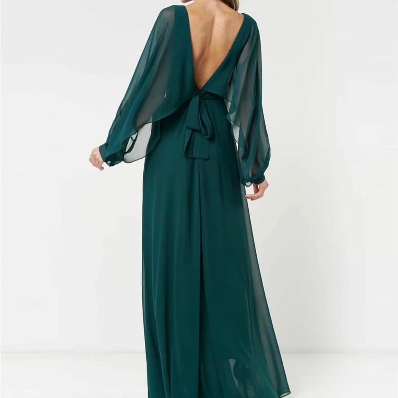 Vestidos de Noche plisados con escote en V largo para mujer, vestidos de graduación con espalda en V, color verde