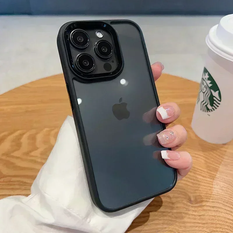 Cubierta de anillo de cámara de lujo para iPhone 15 14 13 Pro Max, funda de silicona a prueba de golpes de acrílico transparente, parachoques de moda