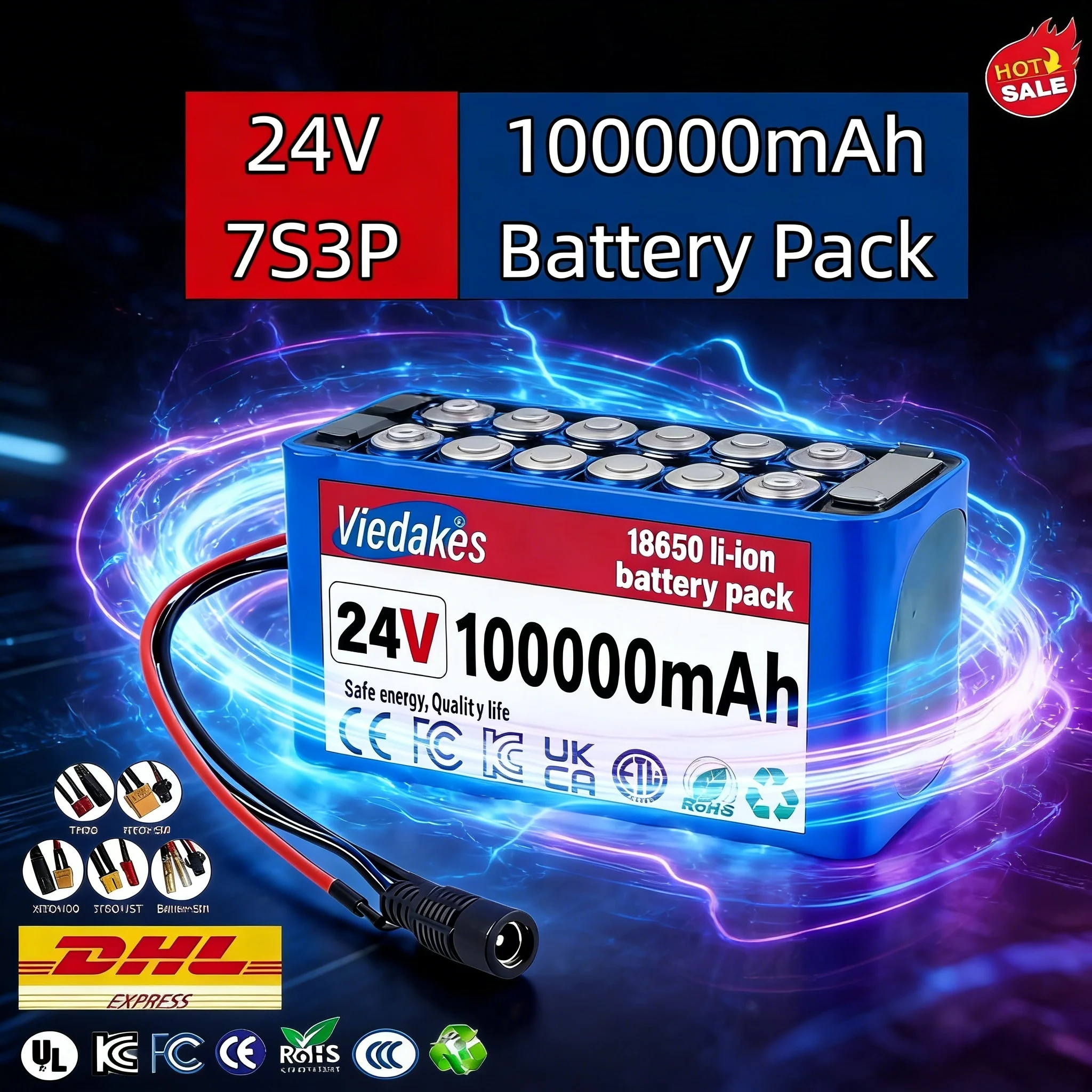 💡7S3P 18650 Battery Pack 24V 100Ah VIEDAKES Brand New Lifepo4 24V Batteries Power Bank High Performance For Emergency Power