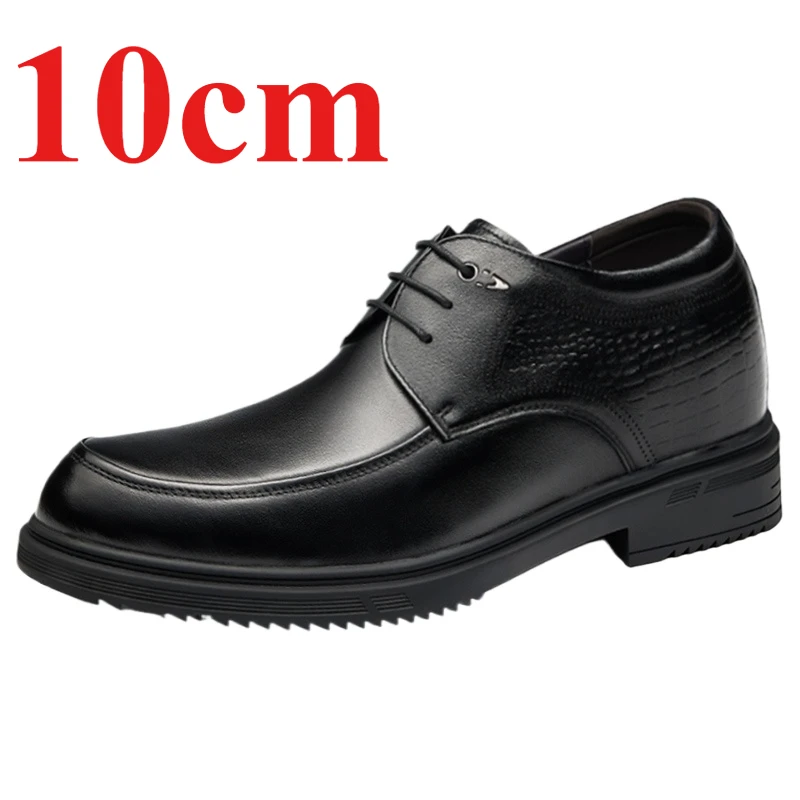 Height-increasing 10cm Men's Dress Shoes Genuine Leather Breathable Breathable Wedding Derby Shoes Thick Platform Elevated Shoes