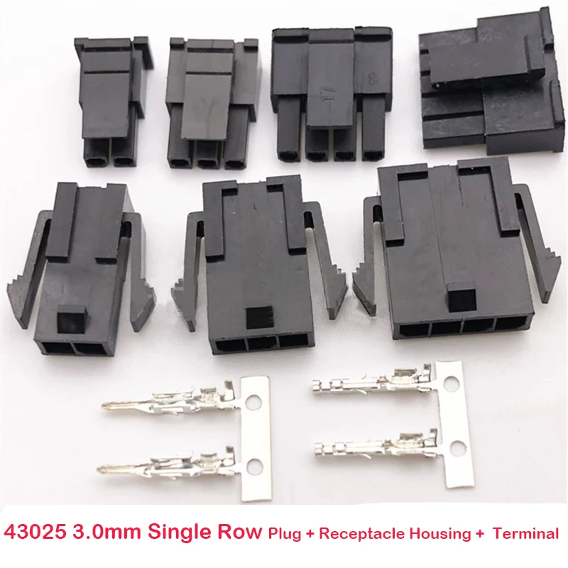 

10Set Single Row Micro-Fit MX3.0mm 1x2/3/4/5/6/7/8P Male Female Aerial Mating Connector 43025 Plug+43020 Female Housing+Terminal