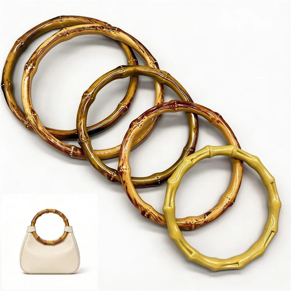 12 Pcs Handbag Purse Frame Woven Obag Replace Handle DIY Bags Accessories 12/13/15cm Plastic O Ring Faux Bamboo Bag Handles