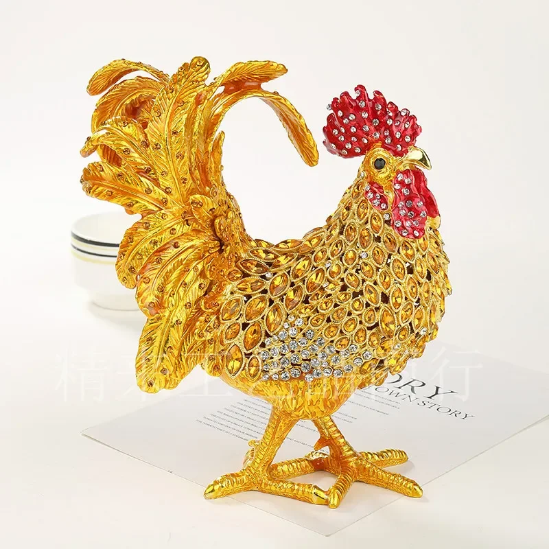 Colored Alloy Rooster Jewelry Box New Full Diamond Big Rooster Jewelry Box Gift Club Office Home Decoration