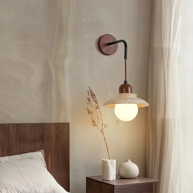 FirmHome StoreJapanese-style Wabi-sabi Wind Yellow Travertine Wall Lamp Bedroom Bedside Wall Lamp B & B Hotel Entrance Corridor
