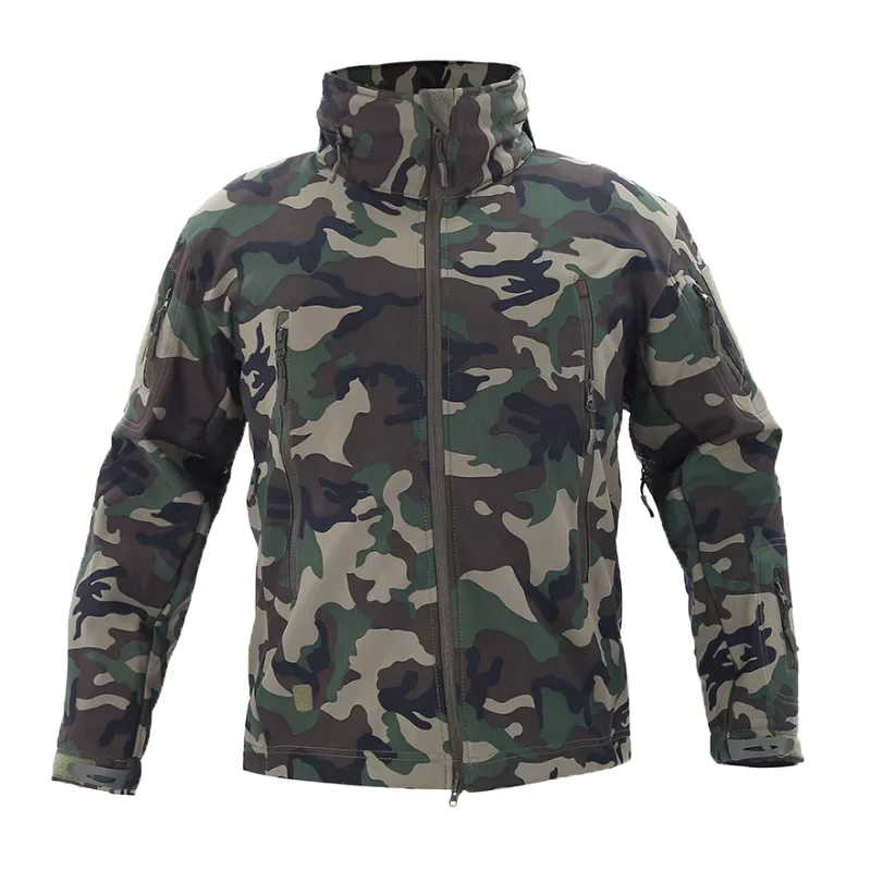 Outdoor fleece tactical jacket, camouflage jacket, wear-resistant field training suit, windproof hunting jacket