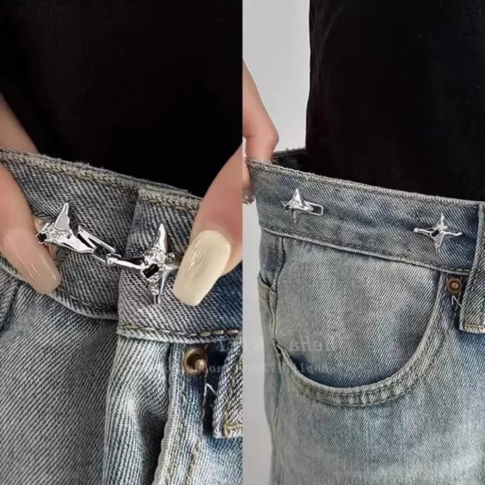 Y2K Star Adjustable Jean Waist Clips Retractable Pant Button Pins, Loose Denim Pants Waist Tightener Fashion Accessories