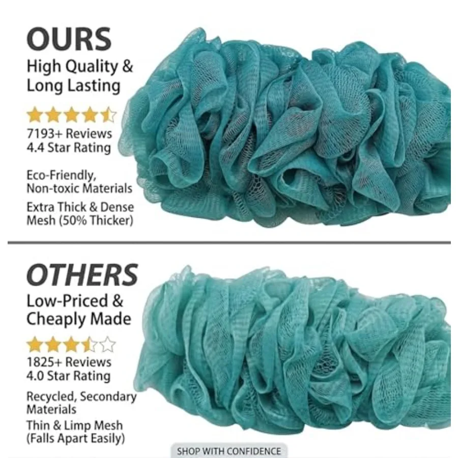 Back Scrubber for Shower, Loofah Long Handle Bath Body Brush, Soft Nylon Mesh Sponge On a Stick for Shower Men Women Elderly, E