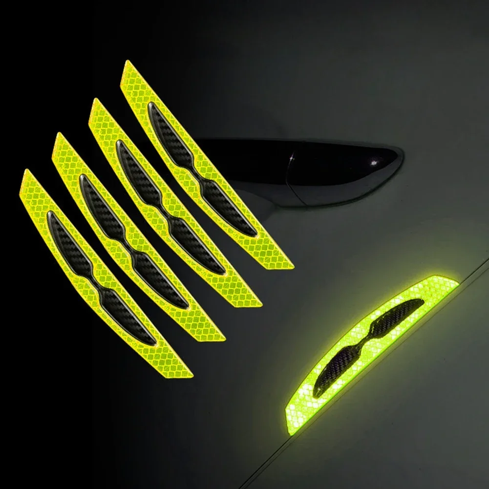 4X Car Door Anti-collision Strip Carbon Fiber Reflective Sticker Bumper Leaf Plate Universal Body Warning Decorative Sticker