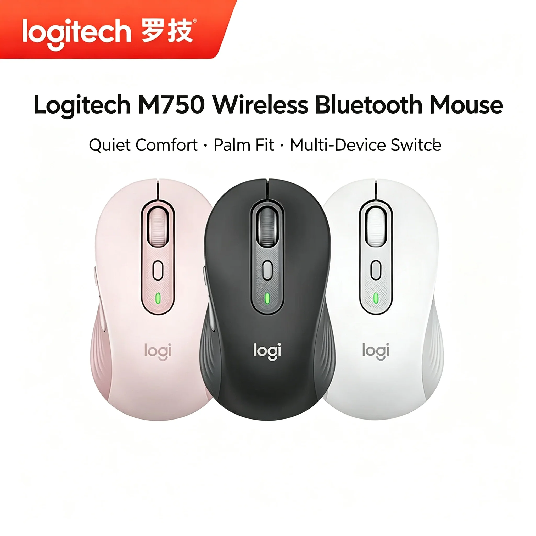 Logitech M750 Wireless Bluetooth Mouse Multi‑Device Switch Ergonomic Silent Click Office Mouse For PC Laptop Mac
