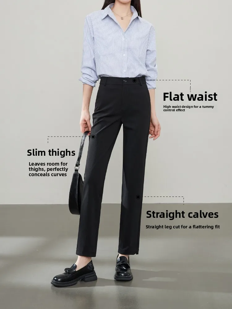 

Ele Bla Pants for Women Commute Straight Leg High Waist Elastic Breadsti Pants Nine Points Casual Trousers