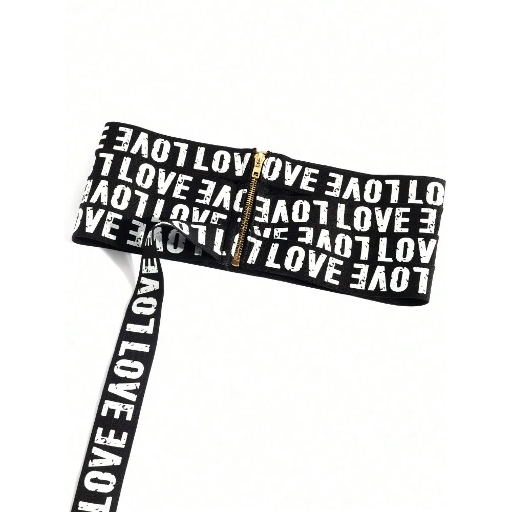 女性のシックなファッションレタープリントクロップドベルトユニークな衣装ペア