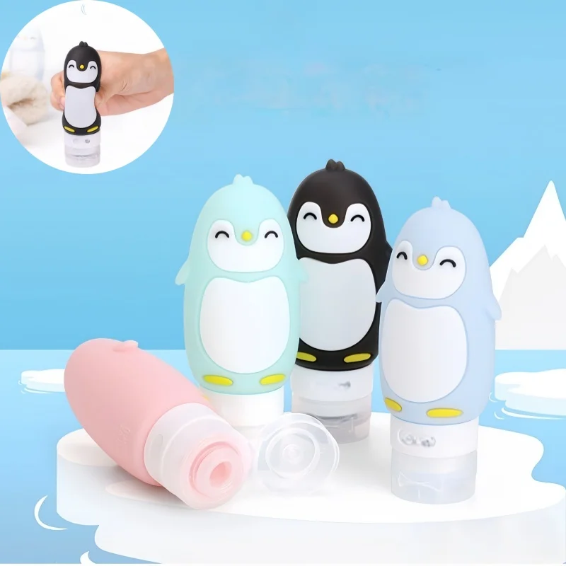 Cartoon-Pinguin-förmige Flaschenverpackung, zum Aufdrücken der Aufbewahrungsflasche, kann Duschgel und Shampoo halten, Reisezubehör