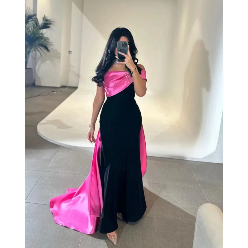 

Indie Elegant Black Prom Dress Women's One Shoulder Beaded Party Evening Gown Floor Length customized Formal Occasion Dresses