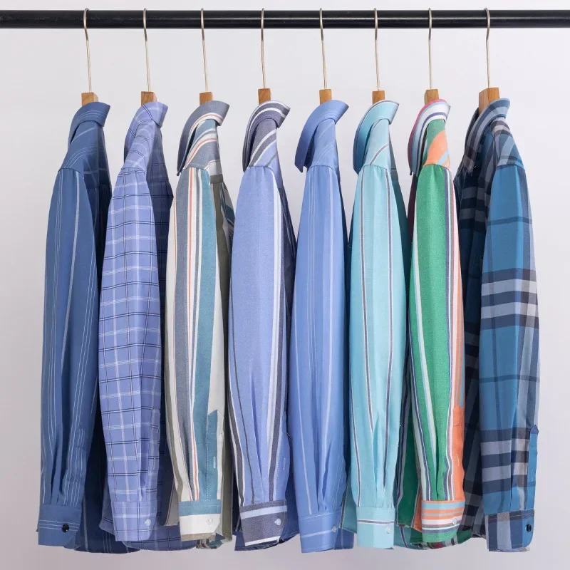 

Men's Casual Regular-fit Long Sleeve Solid Oxford Shirts Single Patch Pocket Button Down Thick Plaid Checked/Striped Tops Shirt