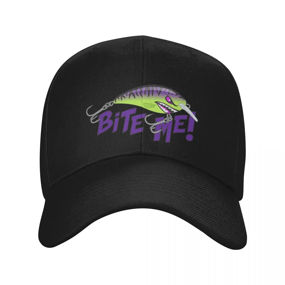 Bite Me Fishing Lure Sticker - Tiger Pattern in Purple Chartreuse Baseball Cap Hat Man For The Sun Hood Women Caps Men's