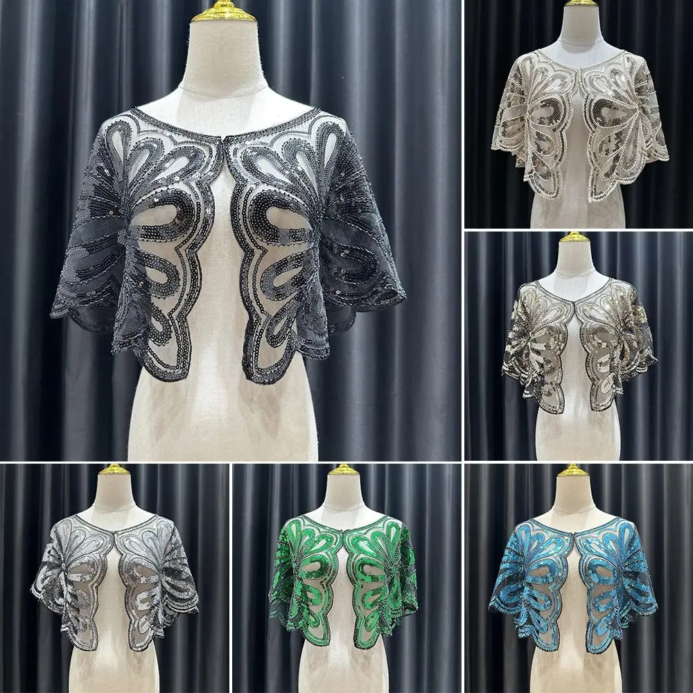 

Модная шаль 1920-х годов, шаль с блестками и бусинами, шаль с цветочным узором, легкая дышащая сетчатая короткая накидка из бисера, свадебная