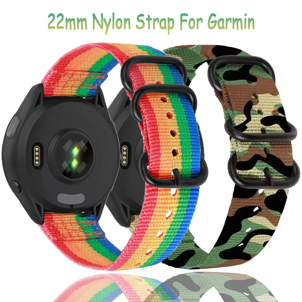 22 mm Nylonarmband für Garmin Forerunner 970 965 955 265 Musik Armband mit drei Ringen und Metallschnalle für Garmin Venu 3/2 Zubehör
