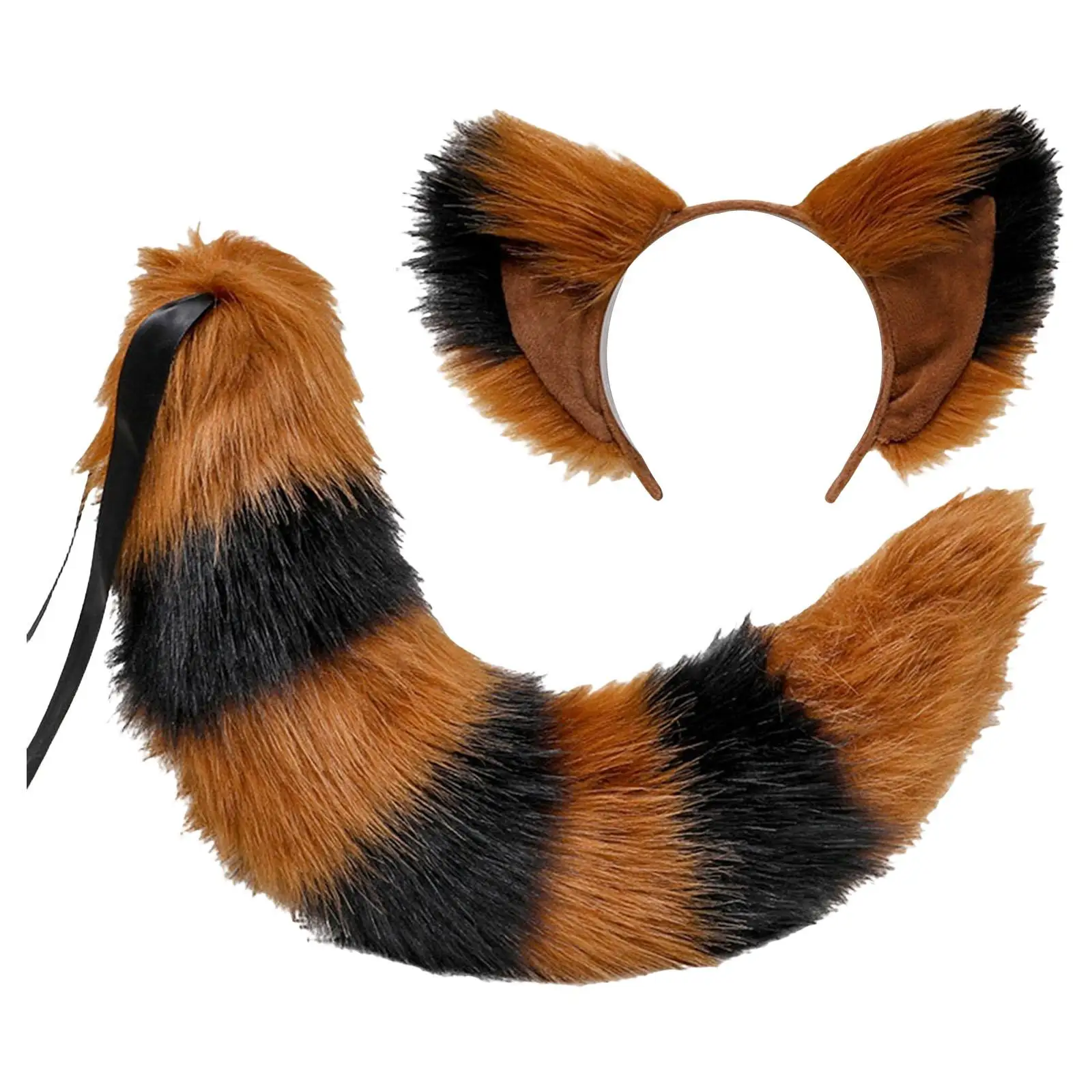 Long Fox Ears Tail Cosplay Halloween Toys Headwear Adults Party Children