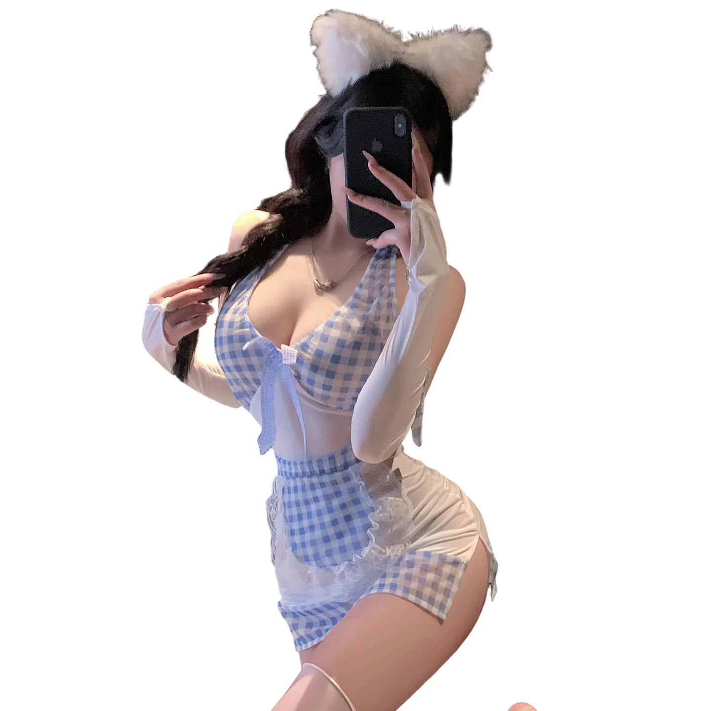 

3XL плюс размер женское сексуальное платье горничной в стиле Лолиты клетчатая прозрачная милая униформа служанки ролевая игра эротическое белье аниме горничная косплей