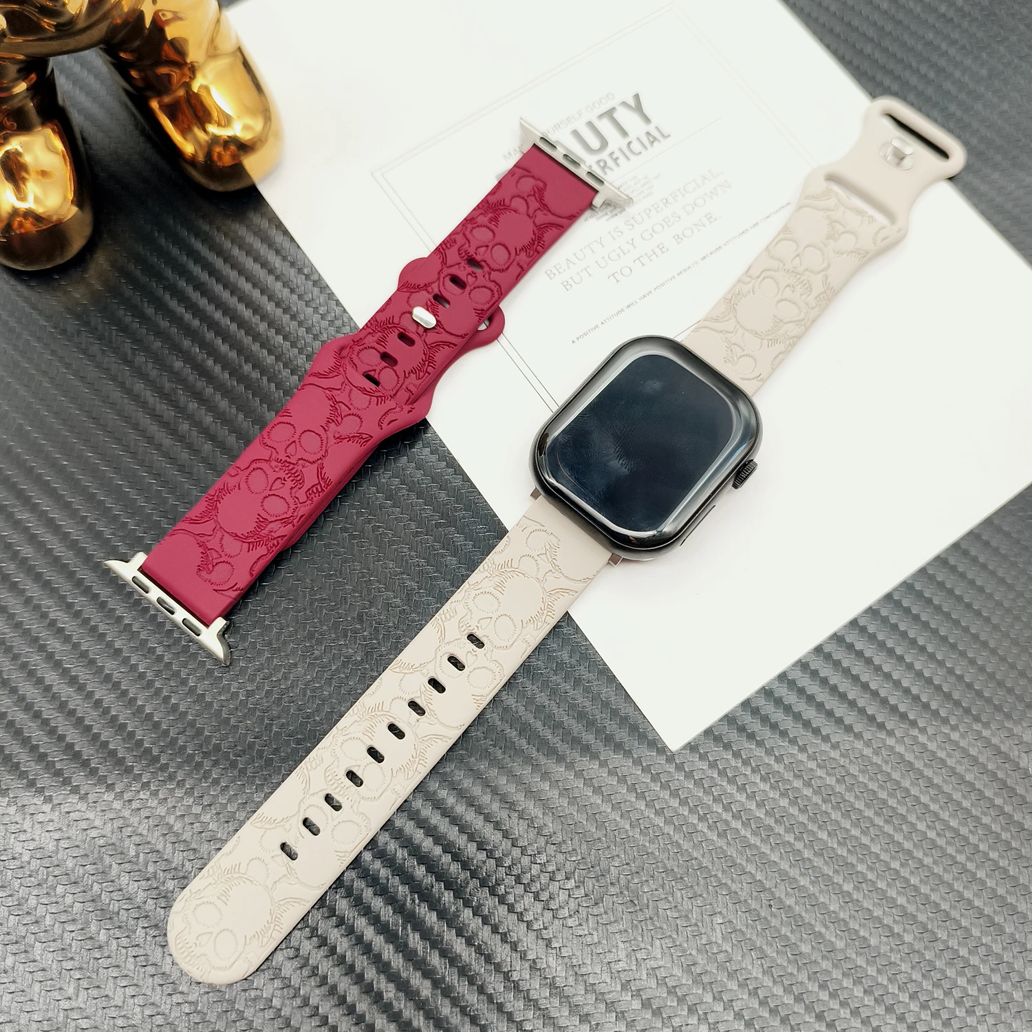 Carved Skull Silicone Strap for Apple Watch Ultra 49 46 45 44-38mm Personalized Unique Strap for IWatch Full Series S12 11 10 9