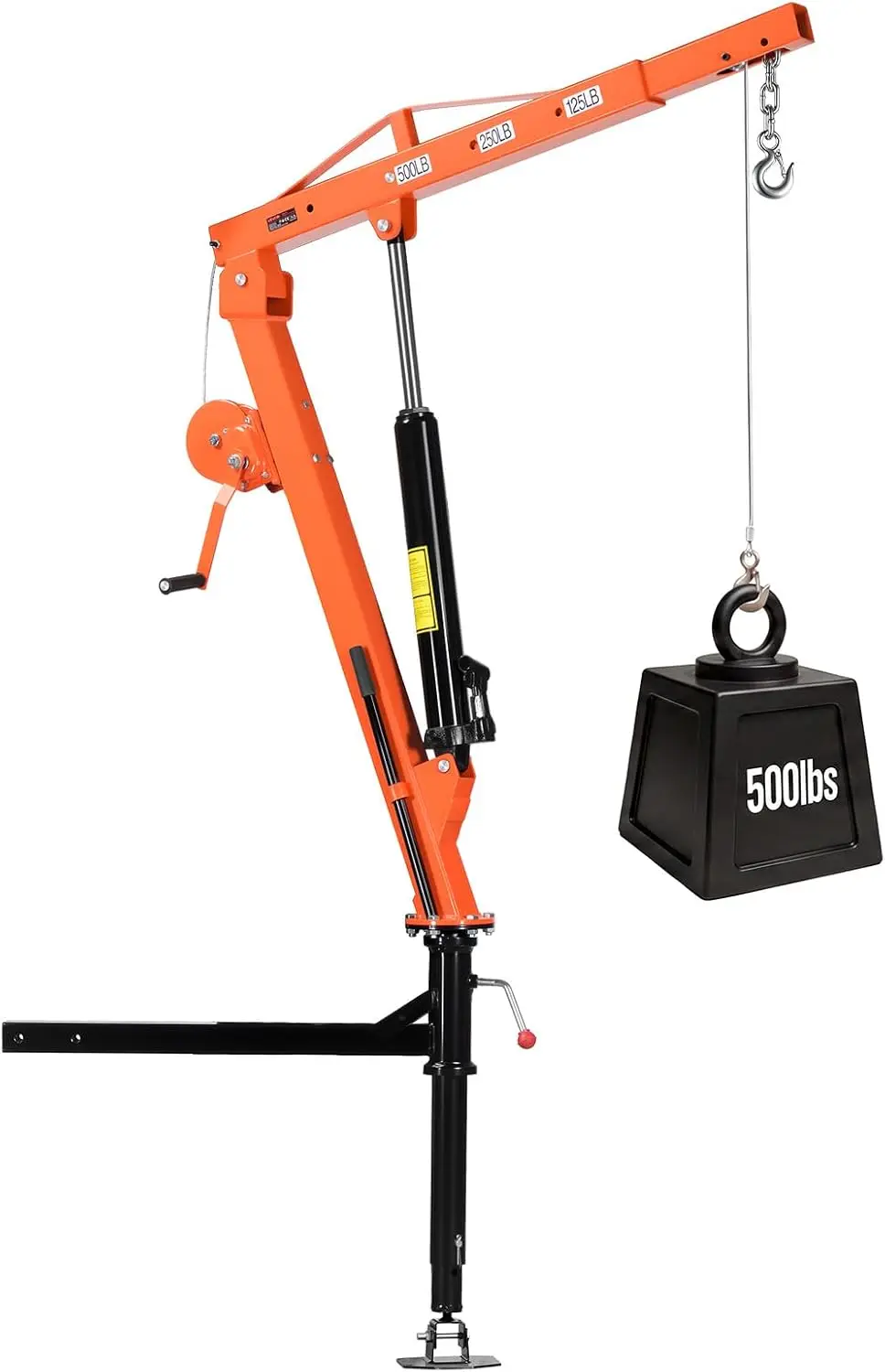 Truck Crane, 500 lbs Pickup Hitch Crane Trailer Hitch Mounted with Manual Winch & Hydraulic Jack, 360° Rotating Telescopic Boom,