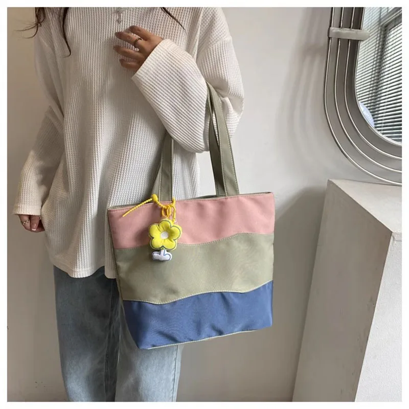 

2024 Fashion Korean Student Bag Casual Shopping Bag New Color Collision Splicing Plaid Shoulder Bags