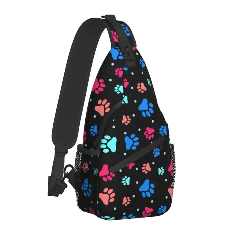 Color Dog Paw Prints Sling Chest Bag Custom Shoulder Crossbody Backpack for Men Travel Hiking Daypack