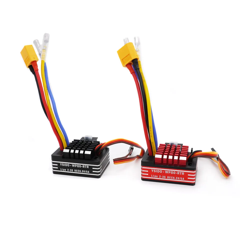 YSIDO RC 80A Szczotkowy ESC Wodoodporny regulator prędkości 2-3S Lipo BEC 6.5V 5A dla 540 550 750 Silnik RC Pojazdy Łódź Czołg Samochód