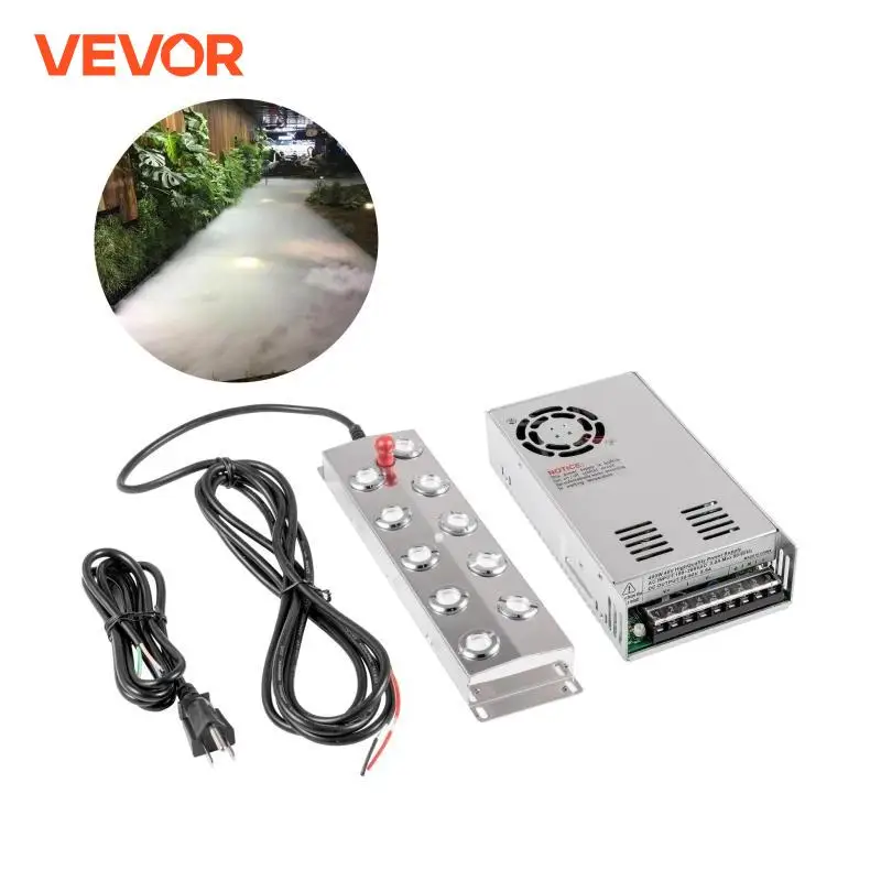 VEVOR 10 Head Ultrasonic Mist Maker Fogger w/Transformer Accessories for Agriculture Greenhouse Hydroponics Garden/Lawn/Pond