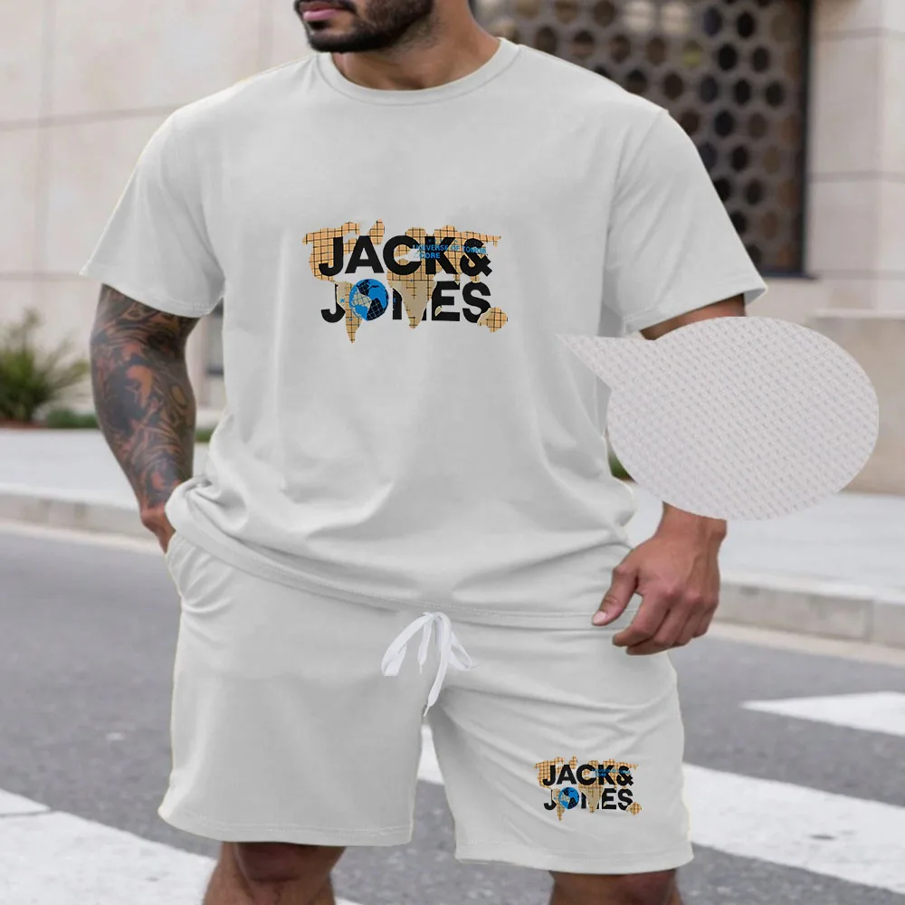 

Summer men's casual short sleeved T-shirt+shorts two-piece set men's short sleeved shorts breathable sports set two-piece set