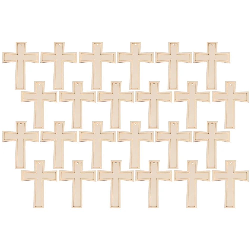 

24pcs Diy Wooden Cross Slices Natural Unfinished Hand-Painted Graffiti Wall Hanging Pendants Decorative Wooden Ornaments