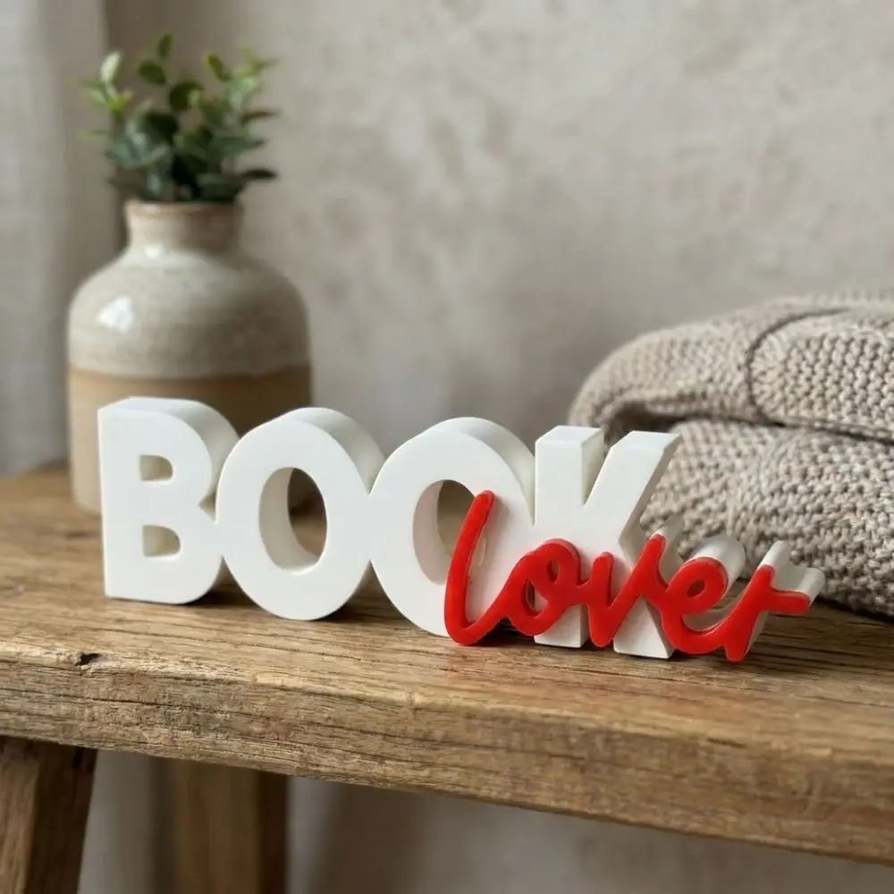 Plastic Book Lover 3D Letter Table Sign Literary Reading Themed 3D Printed Letter Bookshelf Ornament Anti-Tip Base Minimalist