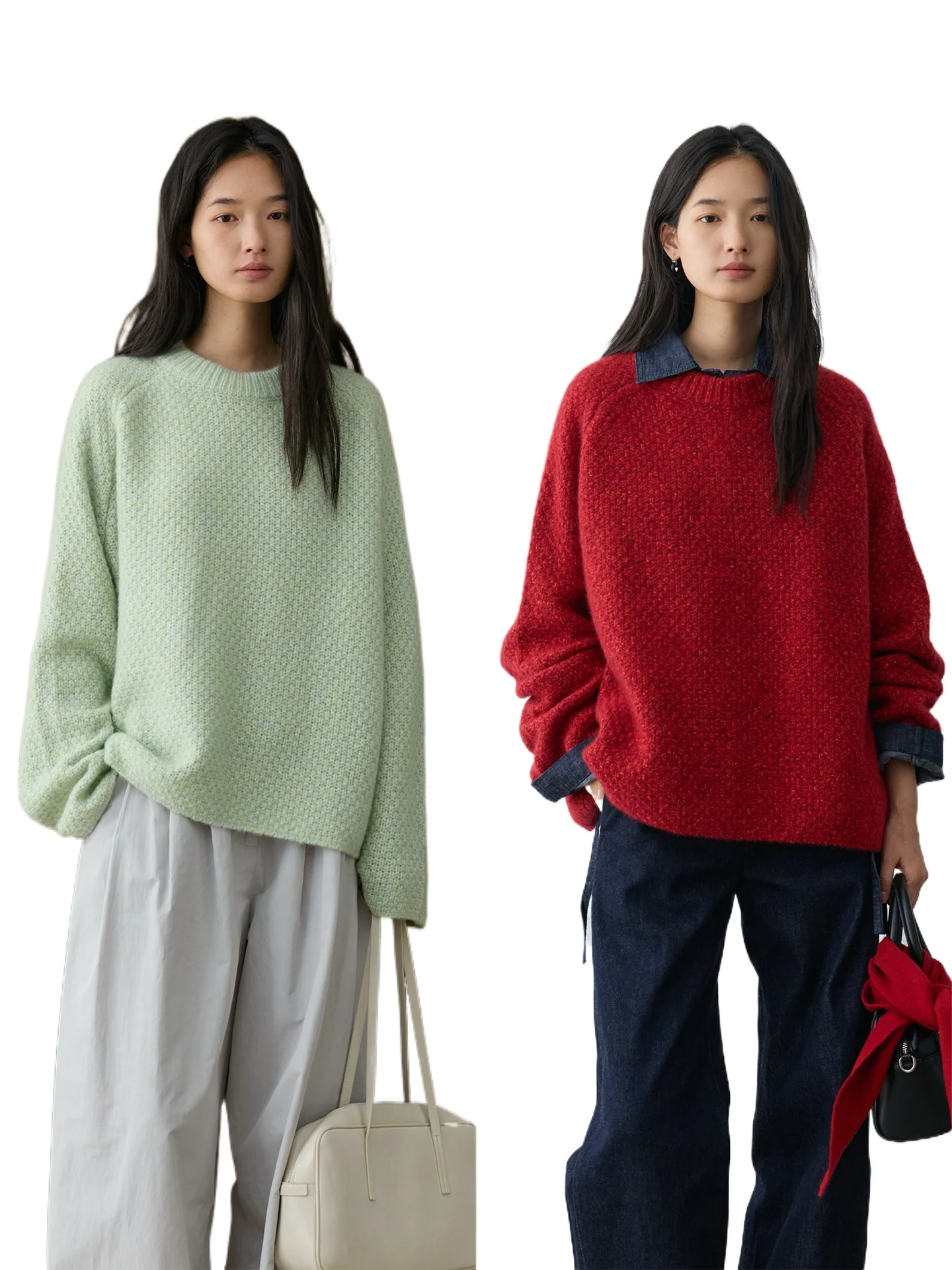 

Свитер свободного кроя с круглым вырезом из смешанного шелка и кашемира Herbalife Amara, разноцветный, высокой плотности